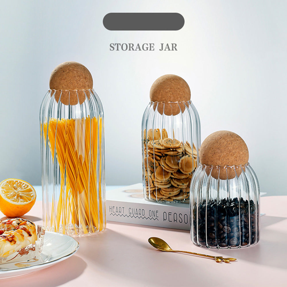 EcoNest Ribbed Glass Storage Jars with Cork Lids