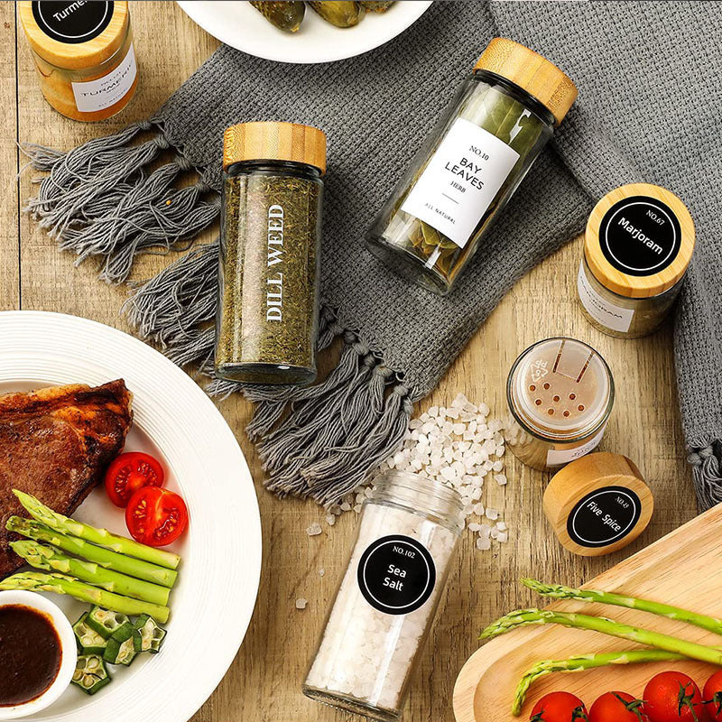 EcoNest Glass Spice Jars with Bamboo Lids-Airtight seasoning containers