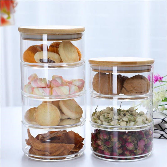 EcoNest Stackable Glass Jars with Bamboo Lids- Airtight Pantry Containers.