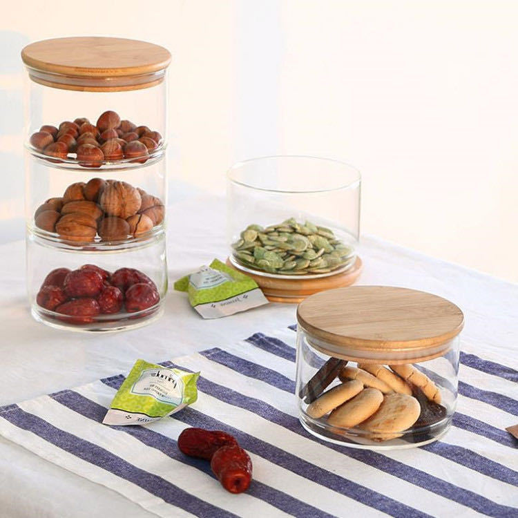 EcoNest Stackable Glass Jars with Bamboo Lids- Airtight Pantry Containers.