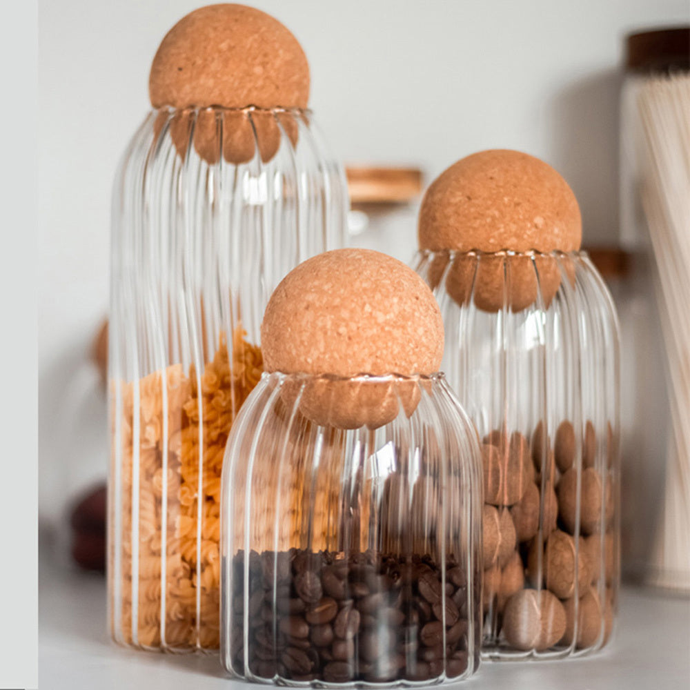 EcoNest Ribbed Glass Storage Jars with Cork Lids