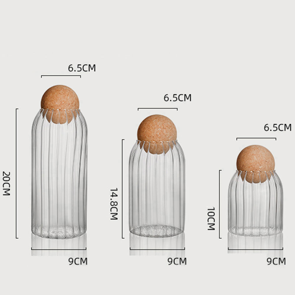 EcoNest Ribbed Glass Storage Jars with Cork Lids