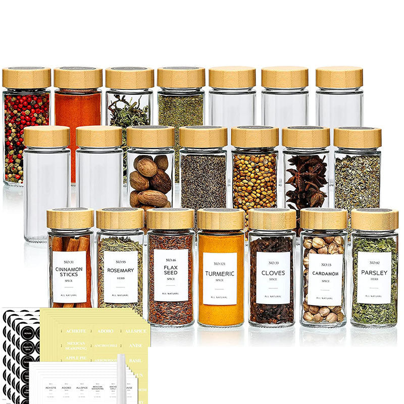 EcoNest Glass Spice Jars with Bamboo Lids-Airtight seasoning containers