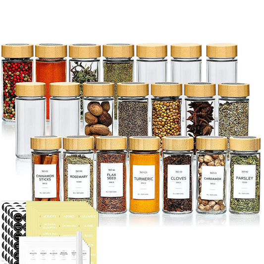 EcoNest Glass Spice Jars with Bamboo Lids-Airtight seasoning containers