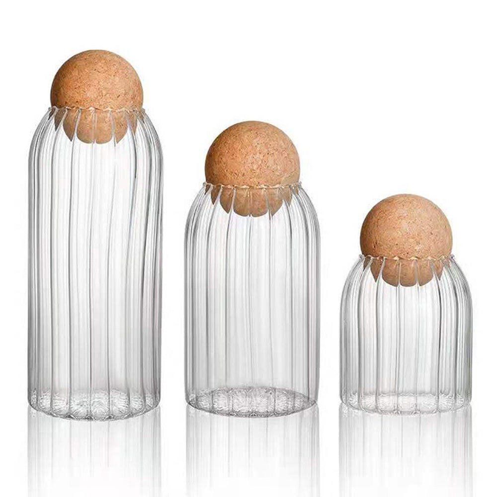 EcoNest Ribbed Glass Storage Jars with Cork Lids