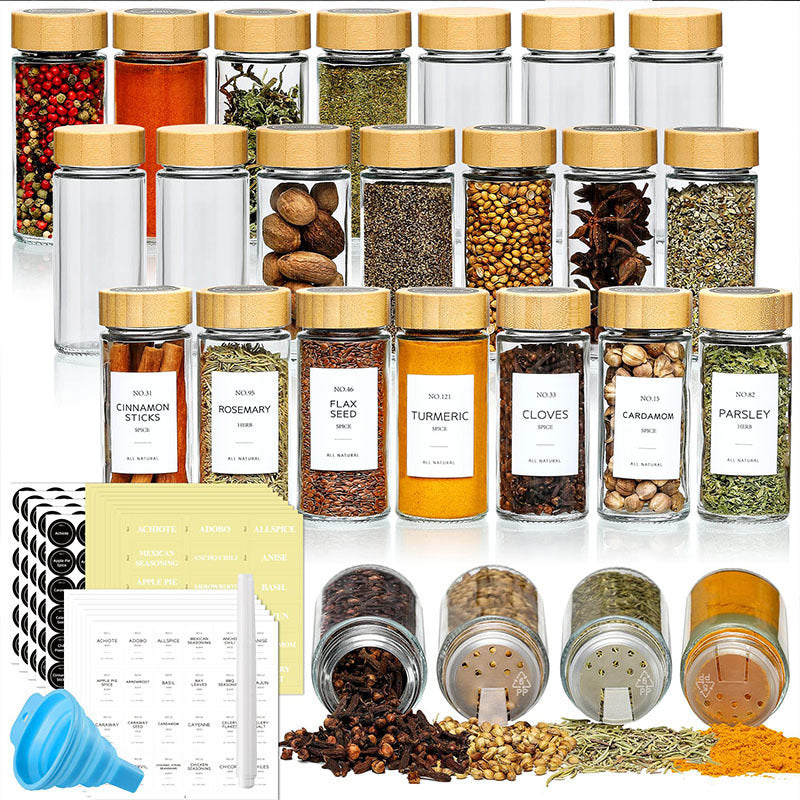 EcoNest Glass Spice Jars with Bamboo Lids-Airtight seasoning containers