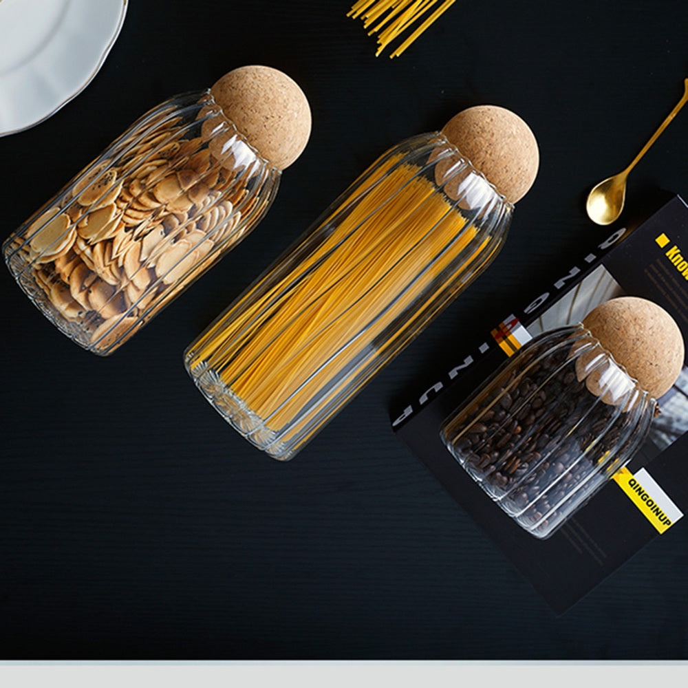 EcoNest Ribbed Glass Storage Jars with Cork Lids