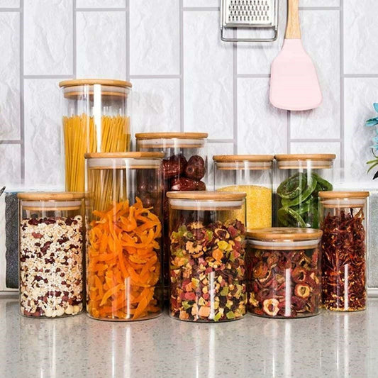 EcoNest Glass Storage Jars with bamboo lids-Airtight Bororsilicate Containers.