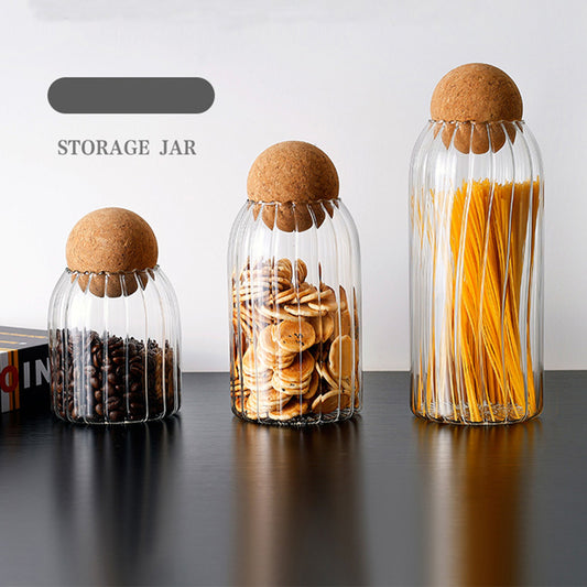 EcoNest Ribbed Glass Storage Jars with Cork Lids