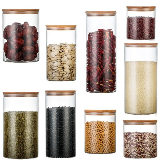 EcoNest Glass Storage Jars with bamboo lids-Airtight Bororsilicate Containers.