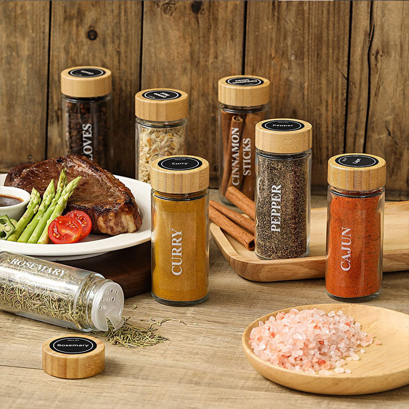 EcoNest Glass Spice Jars with Bamboo Lids-Airtight seasoning containers